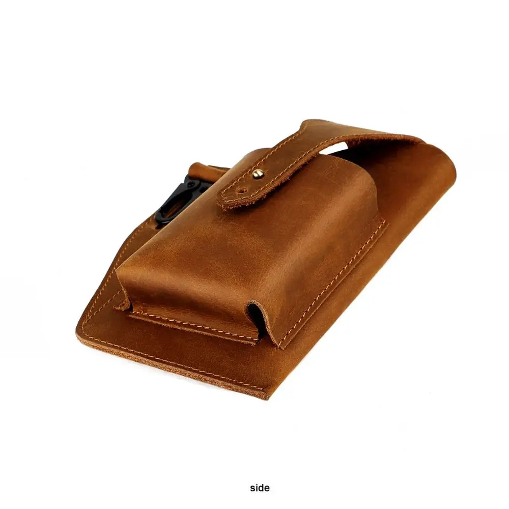 Durable Cowhide Leather Leather Phone Holster Portable Retro Men's Waist Pack Handmade Keychain Holder Cell Phone Pouch Travel
