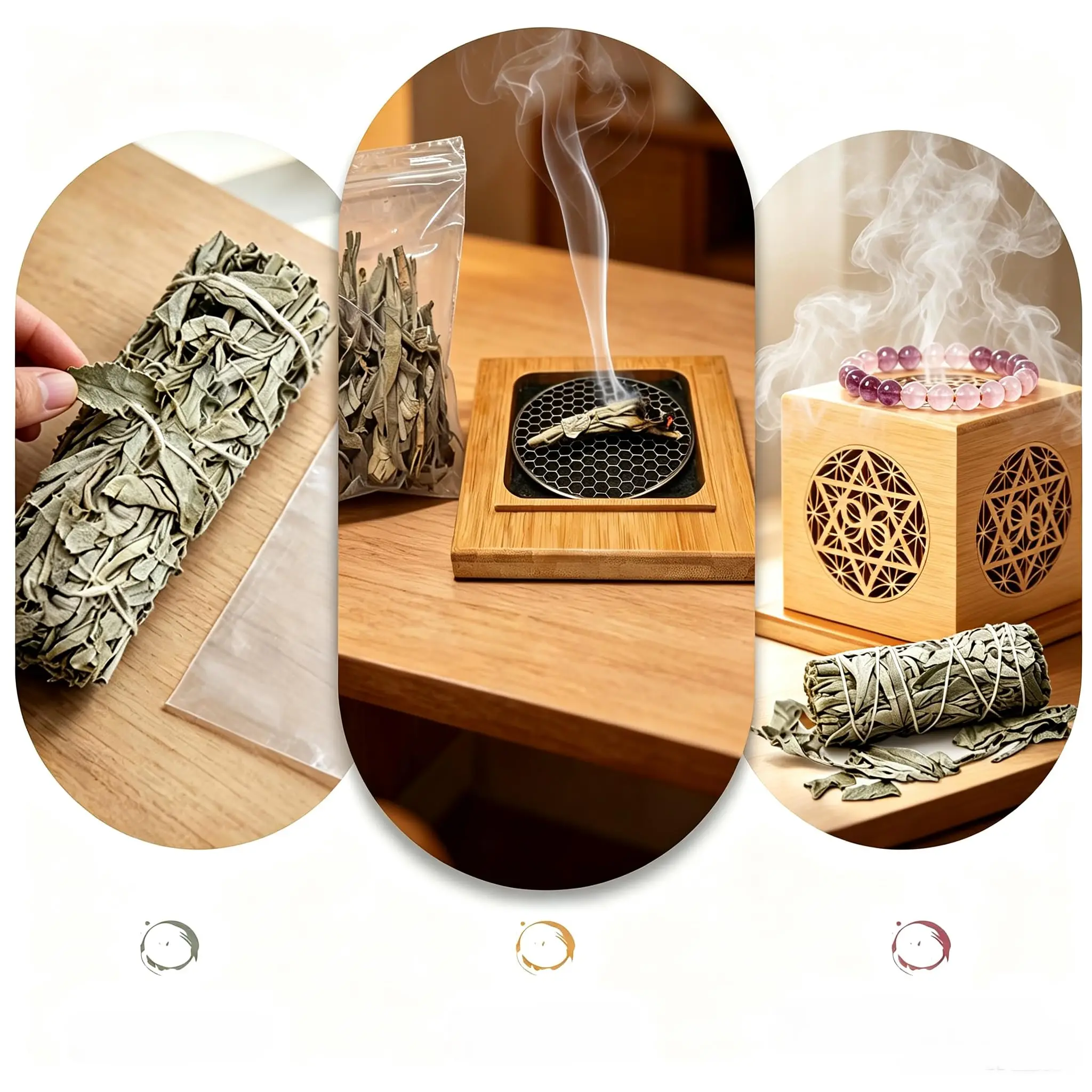 Wooden Incense Burner Box Sage Smudge Holder Sacred Geometry Mandala Hexagram Hamsa Crystal Cleansing Box Meditation Home Decor