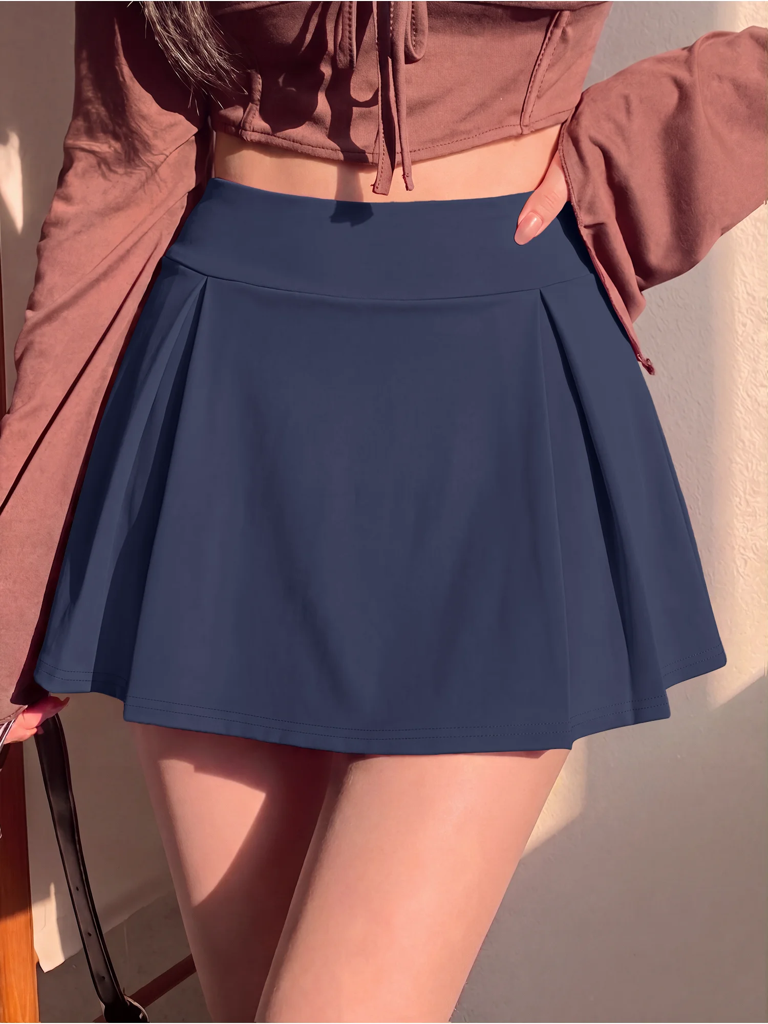Damen-Plisseerock mit breitem Bund, Anti-Reibungs-Futter, Shorts-Rock, Tennis, Workout, Streetwear, Minirock – Detail 24