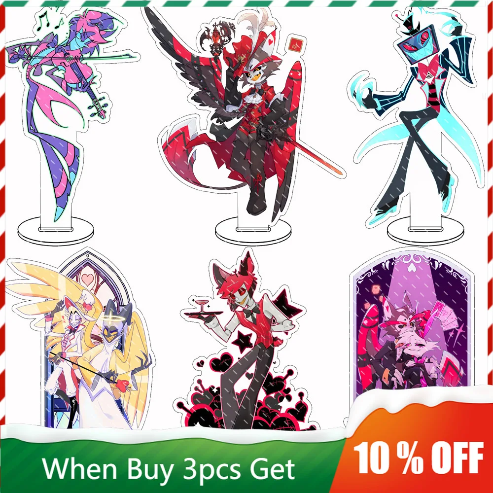 

Hazbin Anime Peripherals Charlie Morningstar Figure Acrylic Stand Vaggie Figurine Standing Plate Angel Dust Alastor Niffty Toys