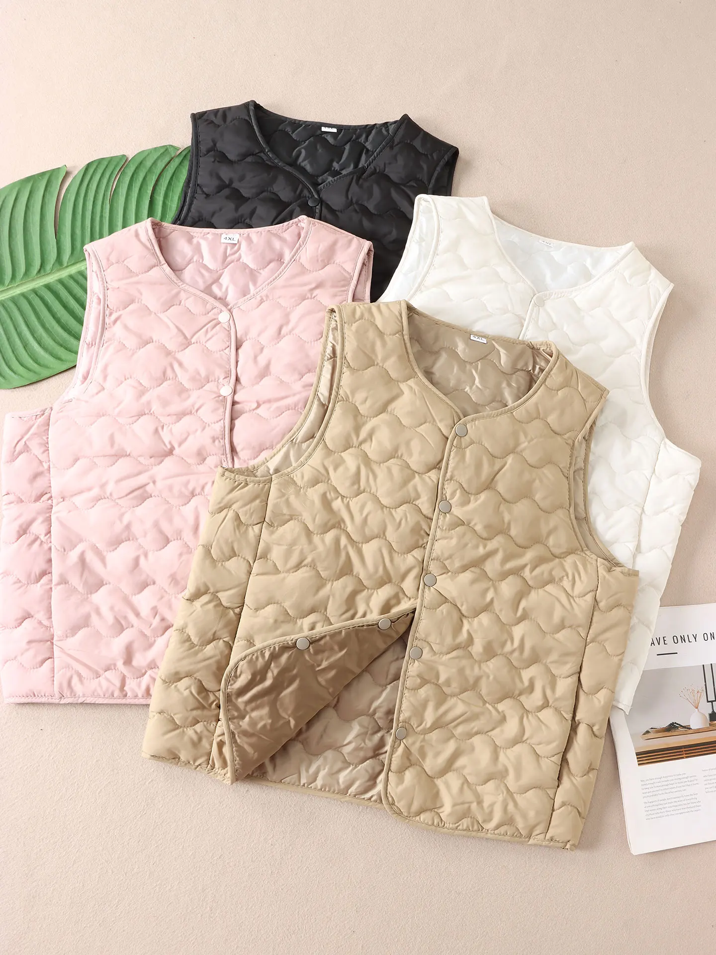 Lightweight Warm Cotton Vest Women's Autumn Winter U-neck Sleeveless Shoulder Pad Vest Loose Fit Inner Wear Polyester Fiber