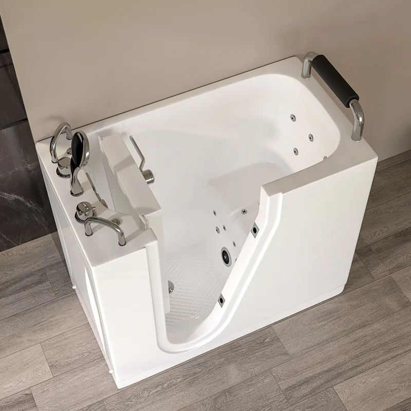 Small Rectangular Family Walk-in Sitting Jacuzzi for the Elderly Bathing Non-Slip Barrier-Free Side Open Soaking
