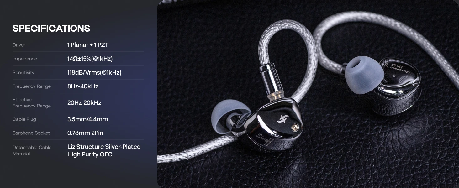 SIMGOT ET142 PZT IEM-Kopfhörer, kabelgebundene Ohrhörer und fortschrittliche Dual-Symmetrische magnetische Planar-Ohrhörer mit Dual-Düse und Tuning-LC7-Kabel – Detail 8