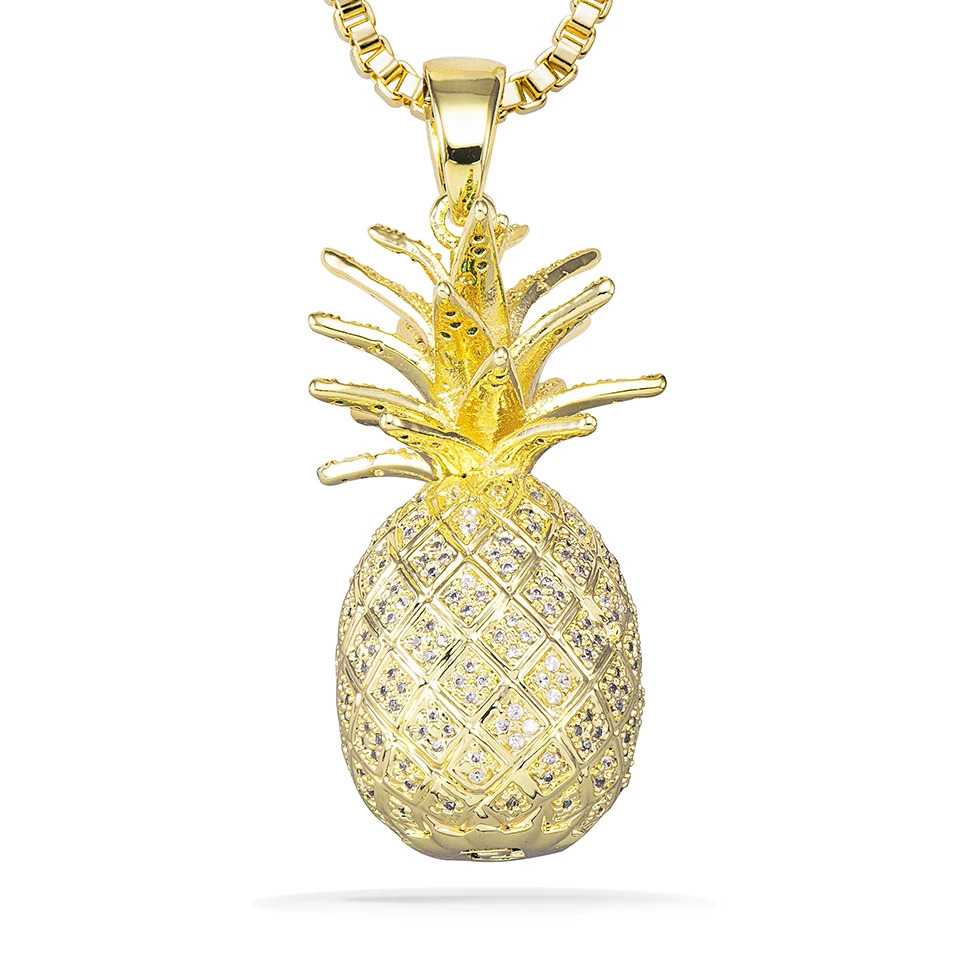 

Hip Hop Micro Paved Cubic Zirconia Bling Iced Out Pineapple Pendant for Men Women Rapper Fruit Jewelry Charms Necklace Gifts