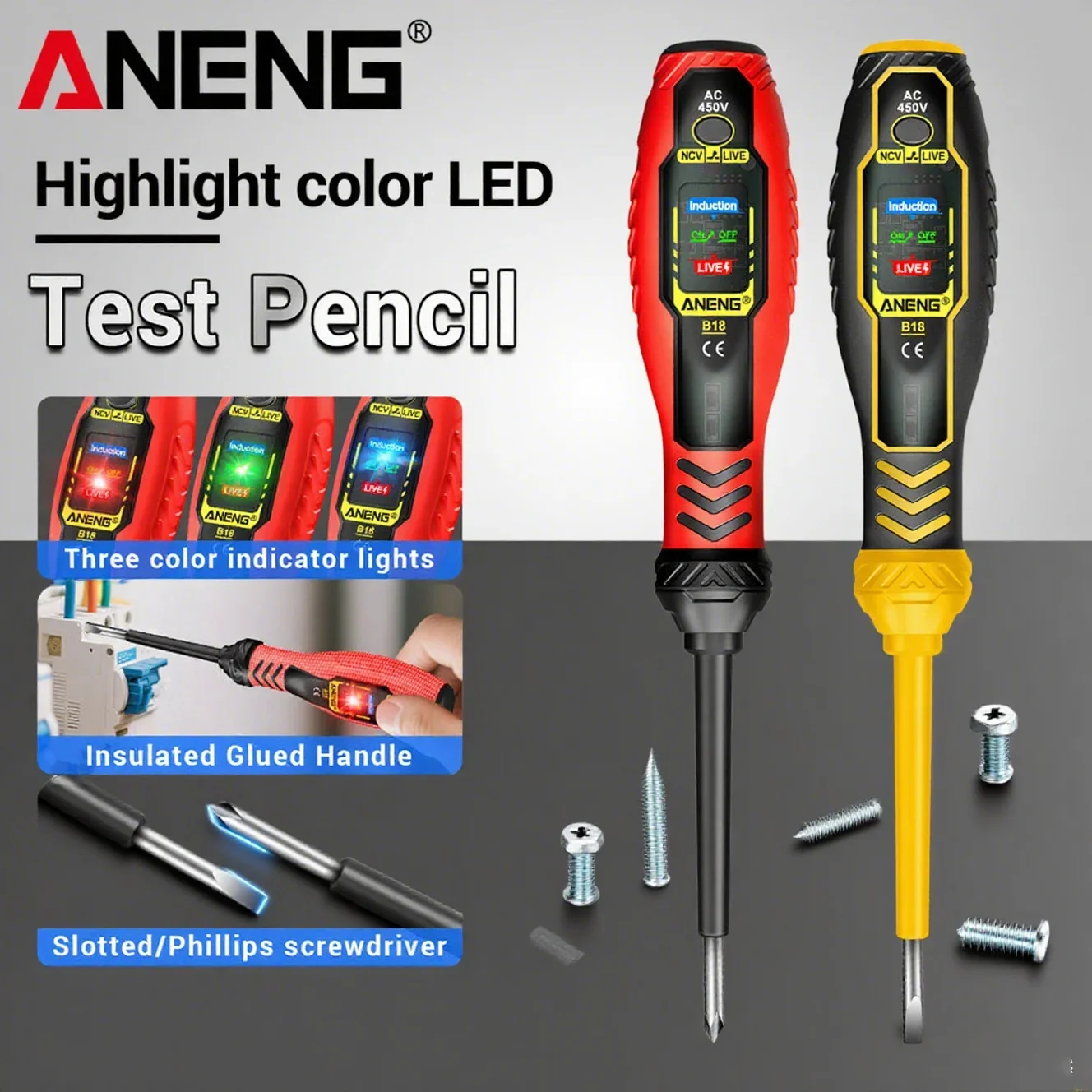 

ANENG Highlight Voltage Test Pen Word/Cross Screwdriver Multi-functional NCV Voltage Induction Electrician Tester Pen Tools B18