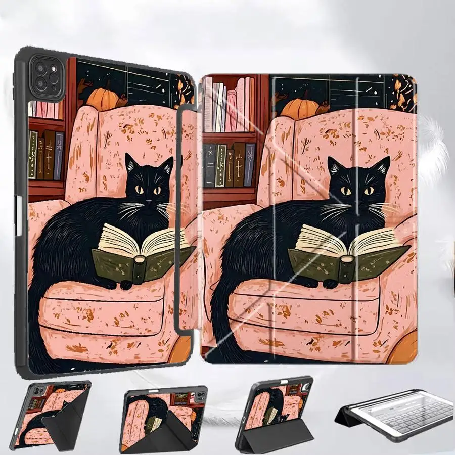 

Чехол для планшета с мультяшным котом-читателем для iPad Mini 6 7 Pro 2025 Air 4 5 M3 M2 M4 11 дюймов Pro 11th 10th 9th 8th 7th 12.9 дюймов с держателем