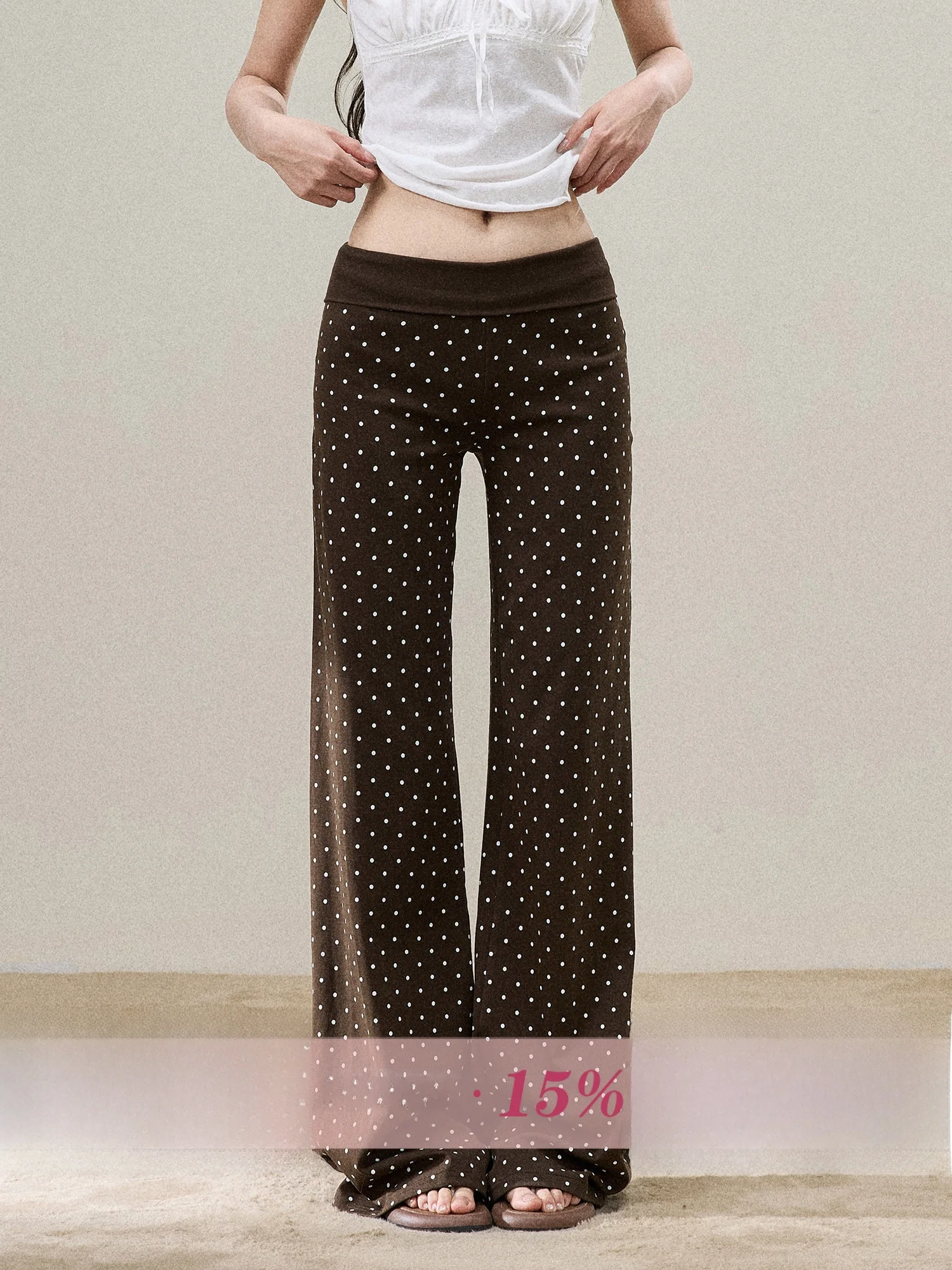 

Casual Polka Dot Print Flared Pants Women's Summer New Versatile Floor-Length Pants BBT Sweety Caramel Retro Style Wide Leg