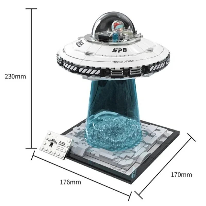 Nuovi blocchi di costruzione UFO Assemblaggio spaziale Veicolo spaziale Disco volante Spazio di piccole particelle Giocattolo per bambini Modello di assemblaggio Ornamento Regalo