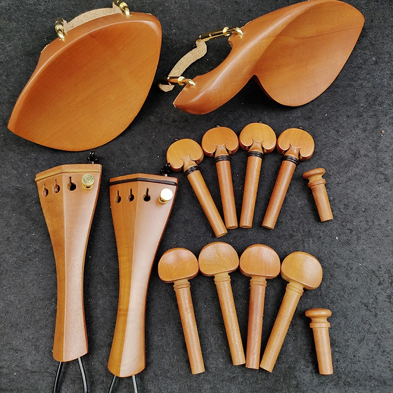 1 Set Violin Parts Pegs,Tail piece Gut Chin rest With Clamp Finetuner 4/4 Violin Accessories Jujube Wood