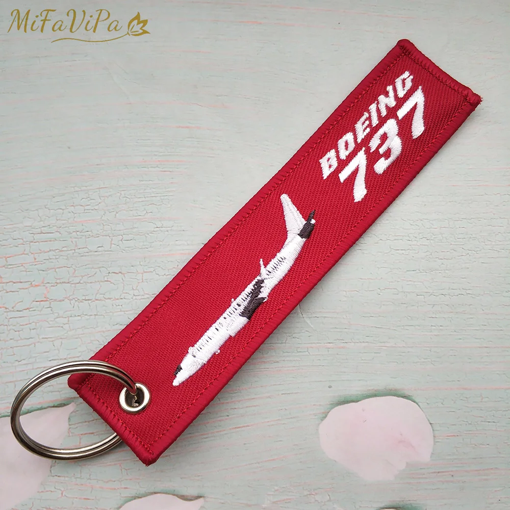 MiFaViPa Embroidery Boeing 737 Keychain Phone Strap Black Red Aviation Key Chains for Pilot Gifts Men Flight Crew Luggage Tags