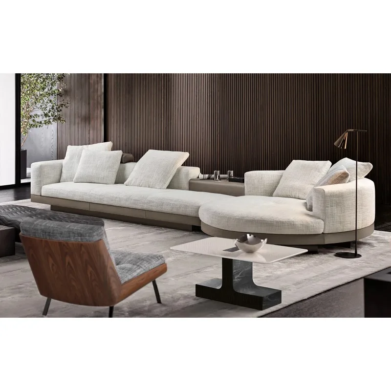 Large flat-floor modern simple double-sided combination sofa villa light luxury fabric sofa, minimalist princess sofa combinatio