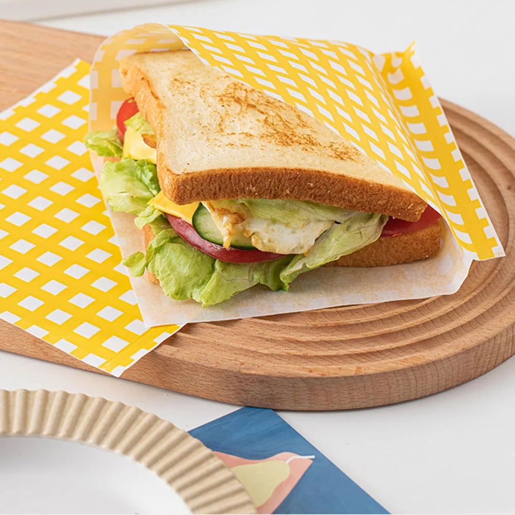 50pcs Sandwich Hamburger Fries Baking Oil Paper Packaging Coated Grease Box Bags Oil-Proof Food Grade