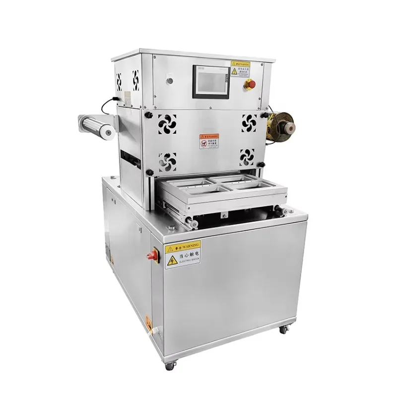 Semi-auto Double Station Tray Sealer 4 Cavities with MAP and Skin Pack for Meat and Seafood Customized