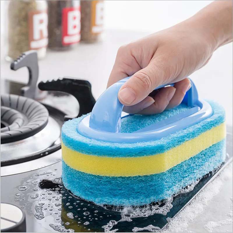 Sponge Cleaning Brush With Handle Bathtub Tile Scrub Brush Kitchen Bathroom Cleaning Sponge Brush Household Cleaning Supplies