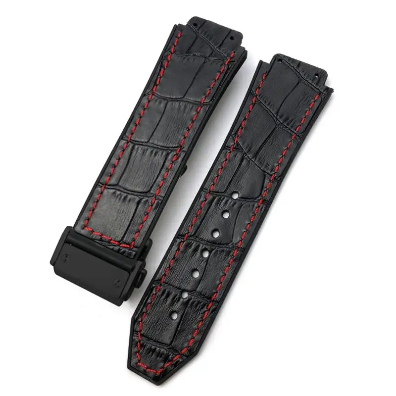 

20mm 22mm Cowhide Rubber Watchband 25mm * 19mm，For Hublot Watch Strap Calfskin Silicone Bracelets sport