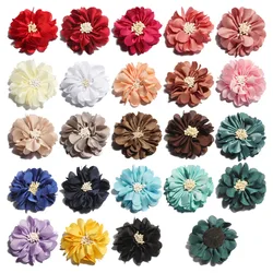 10PCS 23 colors 5cm Newborn Vintage Wrinkles Fabric Flowers with Match End Do Old Chiffon Hair Flowers for Wedding Decoration