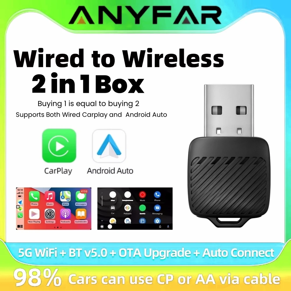 2026 Wireless CarPlay Adapter 2-in-1 Wired to Wireless Dongle for Apple & Android Auto Plug and Play Universal Car Accessory