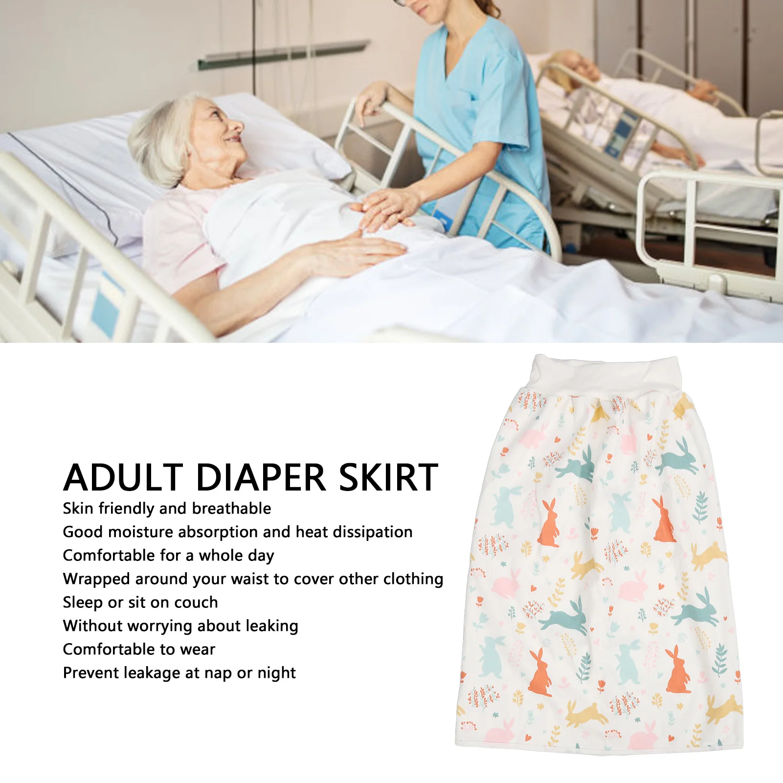 Adult Wearable Diaper Skirt Adult Diaper Skirt Wearable Incontinence Bed Pads Washable Breathable Leakproof for Elderly