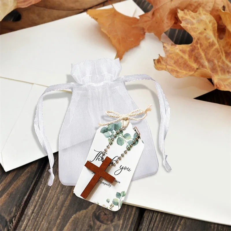 50pcs Wooden Cross Charm Keychain Funeral Favors for Celebration of Life Decorations Funeral Guest Family Friends Loved Ones