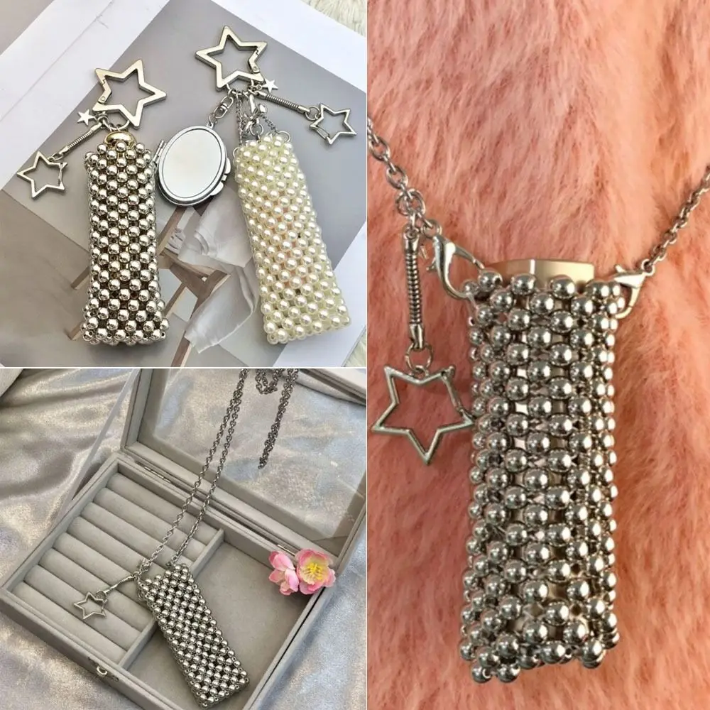 

with Shoulder Strap Metal Net Pocket Lipstick Bag Keychain Stainless Steel Charm Bag Accessories Lip Balm Bag Key Chain
