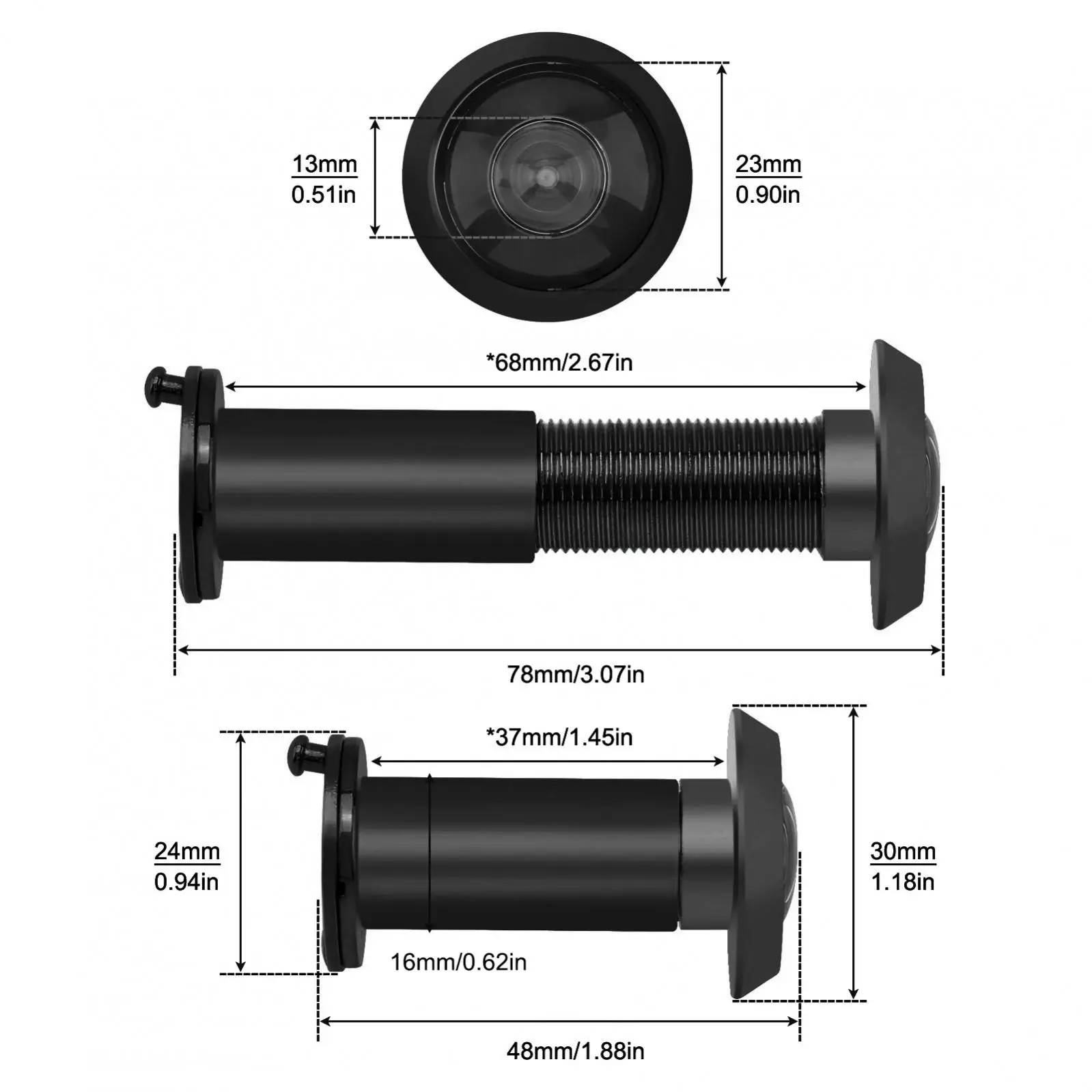 Juego de brocas para mirilla de visor de puerta de 16mm/0,63 pulgadas, 220 grados, grosor de puerta de 1,57 a 2,36 pulgadas con cubierta de privacidad giratoria