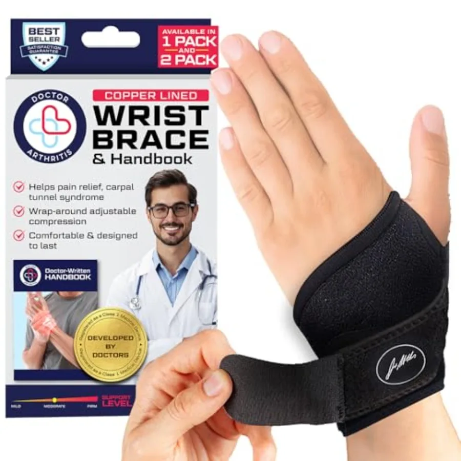 

Doctor Developed - wrap for Arthritis, Tendonitis, Hand Support - Ideal for Fitness, Weightlifting - Handbook included Black