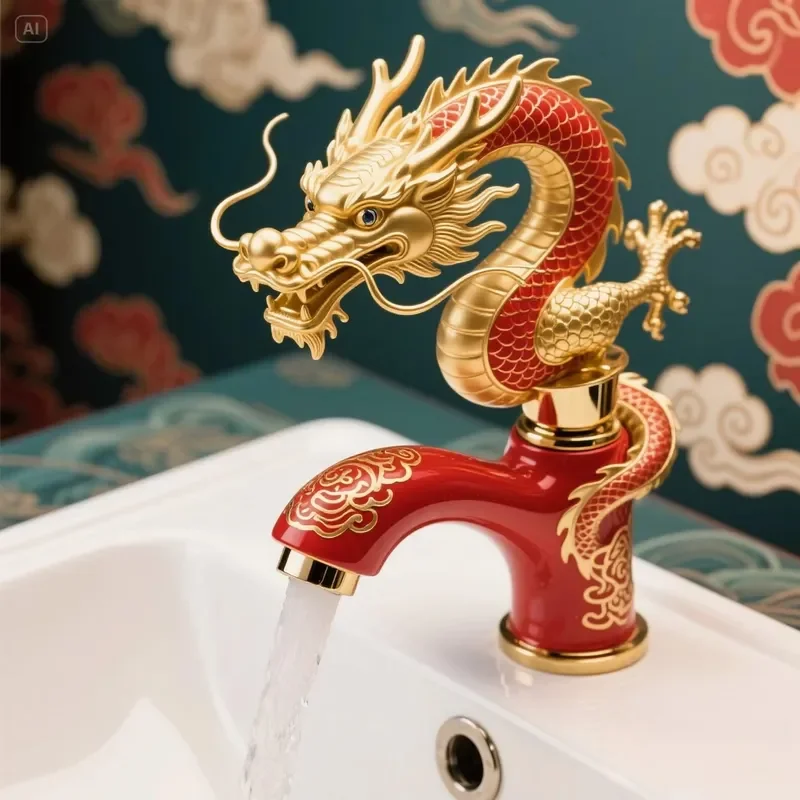 Copper Dragon and Copper Dragon Decorative Metal Statues, Gold-plated Basin Faucets, Used in Bathrooms, Kitchens, Hotels