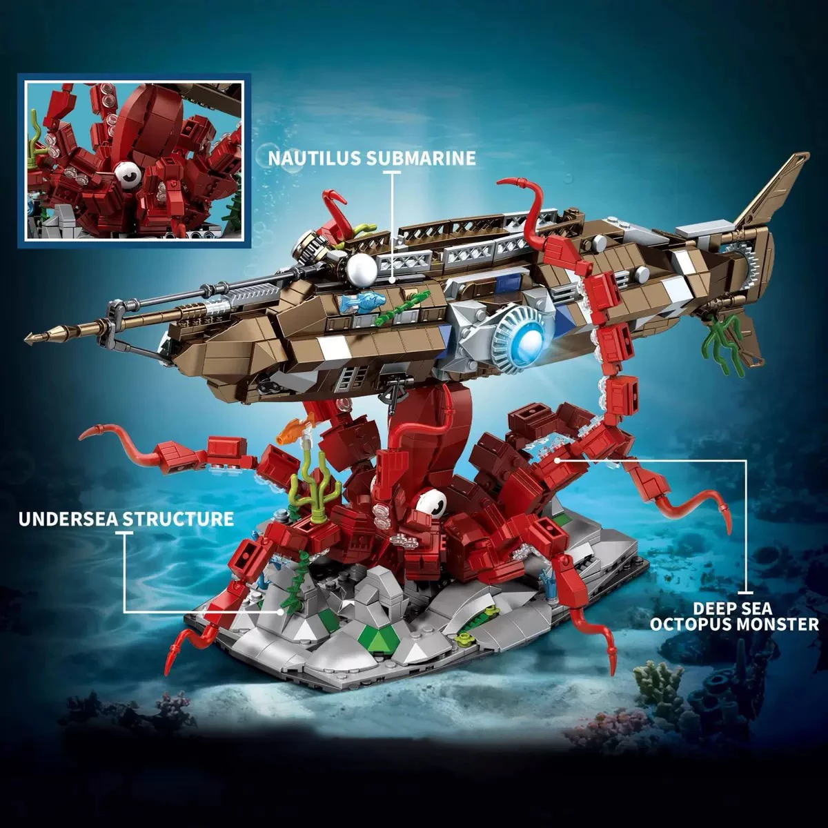 Ensemble de blocs de construction sous-marins Nautilus 7078, assemblage de modèles, jouet de bricolage, ornement, jouet de maison, décoration, cadeau d'anniversaire pour enfants