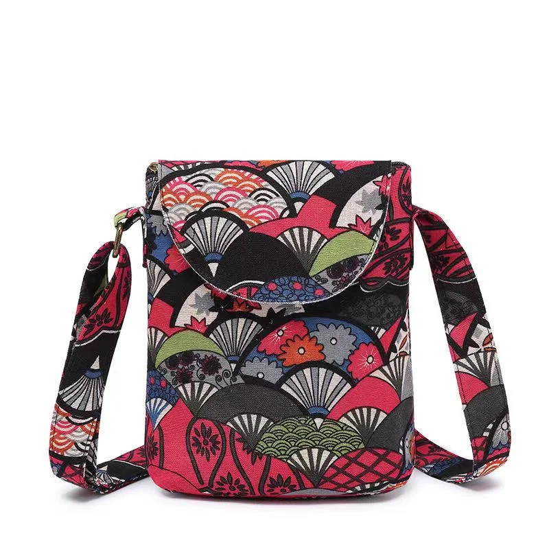 New Chinese Style Fabric Mini Crossbody Bag Printed Canvas Coin Bag Women\'s Bucket Shoulder Bag Ethnic Style Mobile Phone Bag