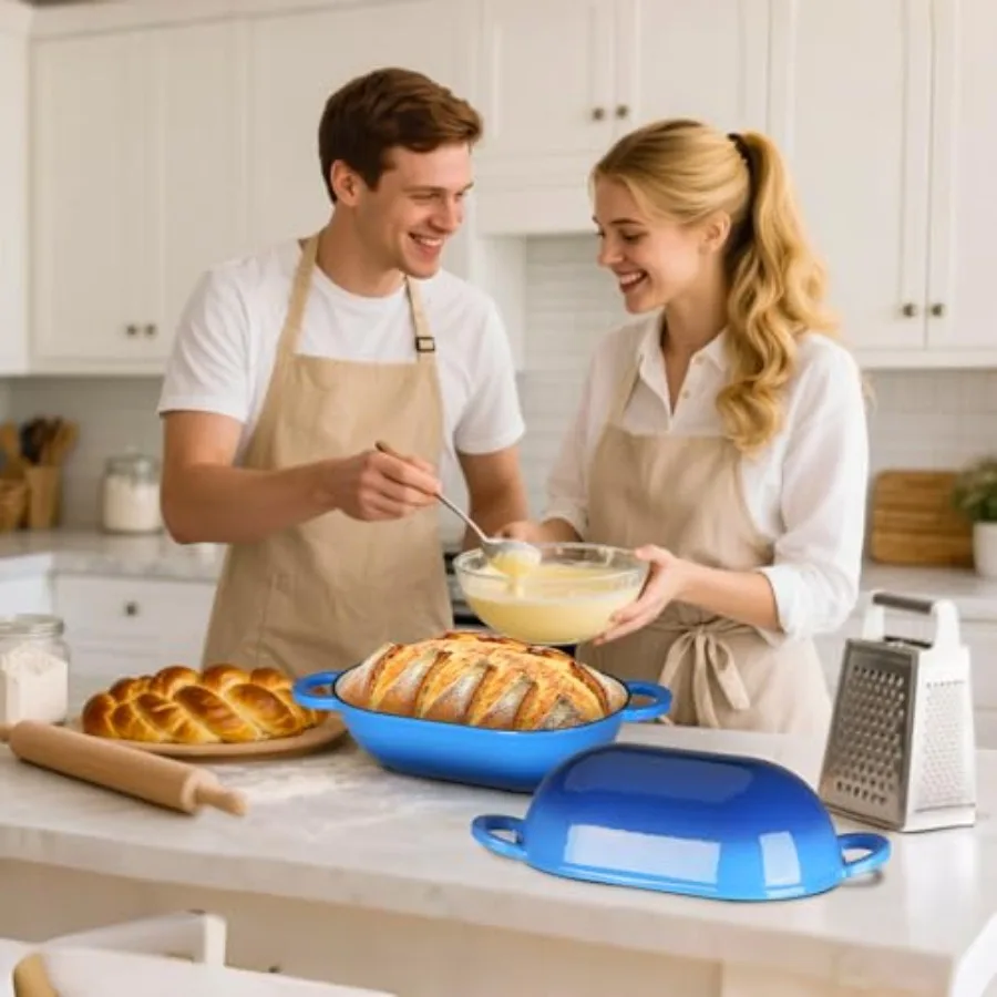 Чугунная голландская духовка с эмалированным покрытием 2,5 карата для выпечки хлеба. Безопасная кастрюля с крышкой. Идеально подходит для домашней выпечки.