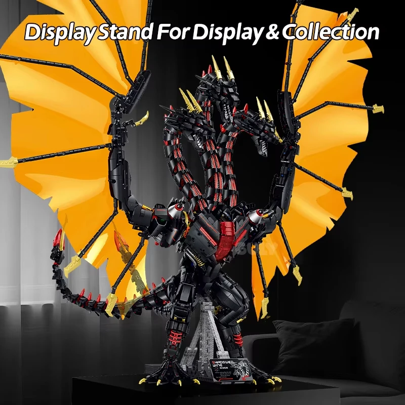 3975pcs Three-Headed Dark Dragon Mecha Construction Building Blocks Bricks With LED Huge Winged Dragon MOC Toy Gift for Adult