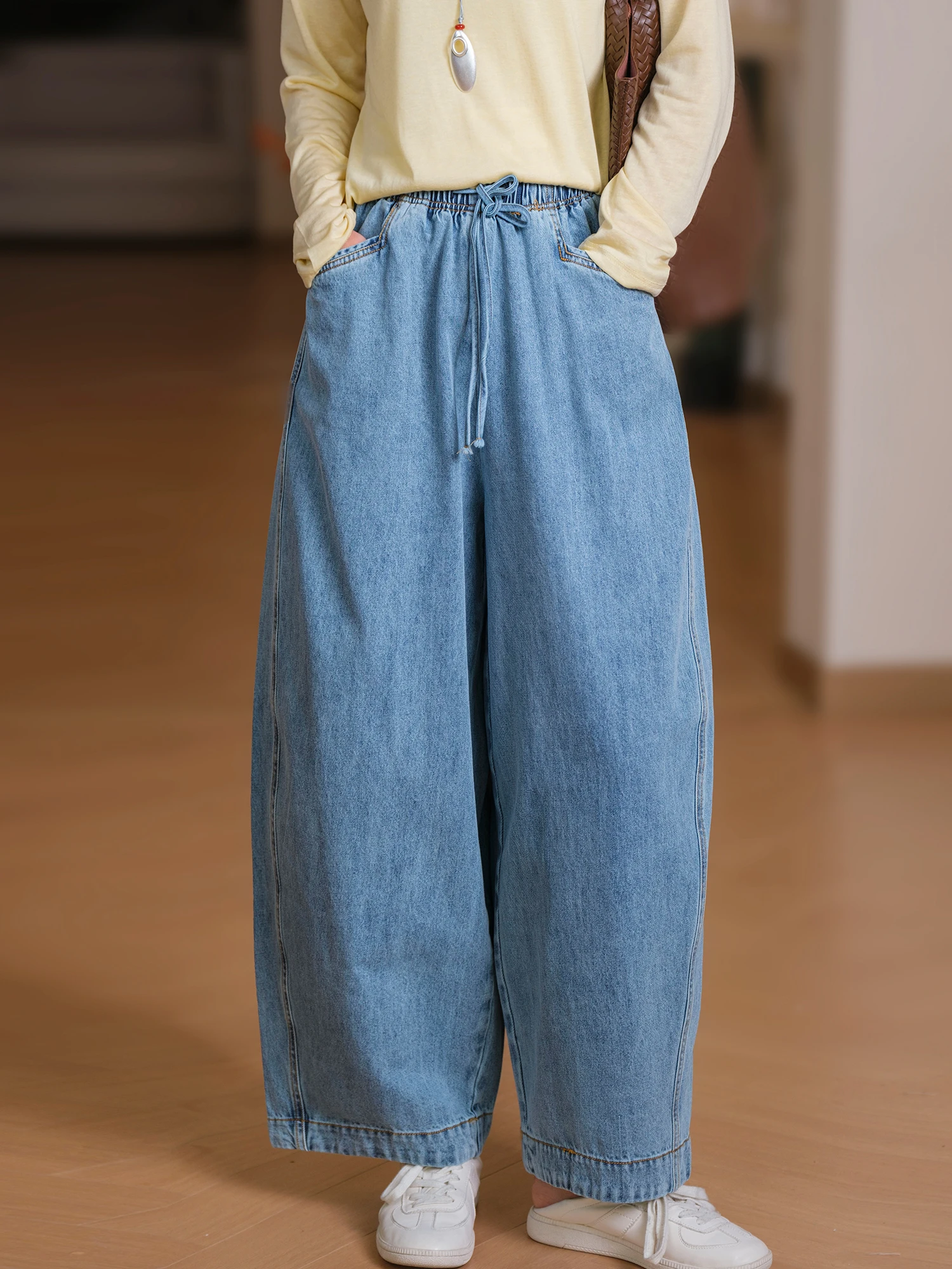 

Женские джинсы Heavyweight Waed andmother Knife Pants с эластичным поясом, свободного кроя, для весны и осени, повседневные