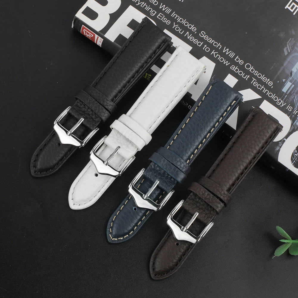 Genuine Leather Watch Band 18mm 19mm 20mm 22mm Retro Lychee Pattern Top Layer Cowhide Watch Strap Bracelet for Men Women