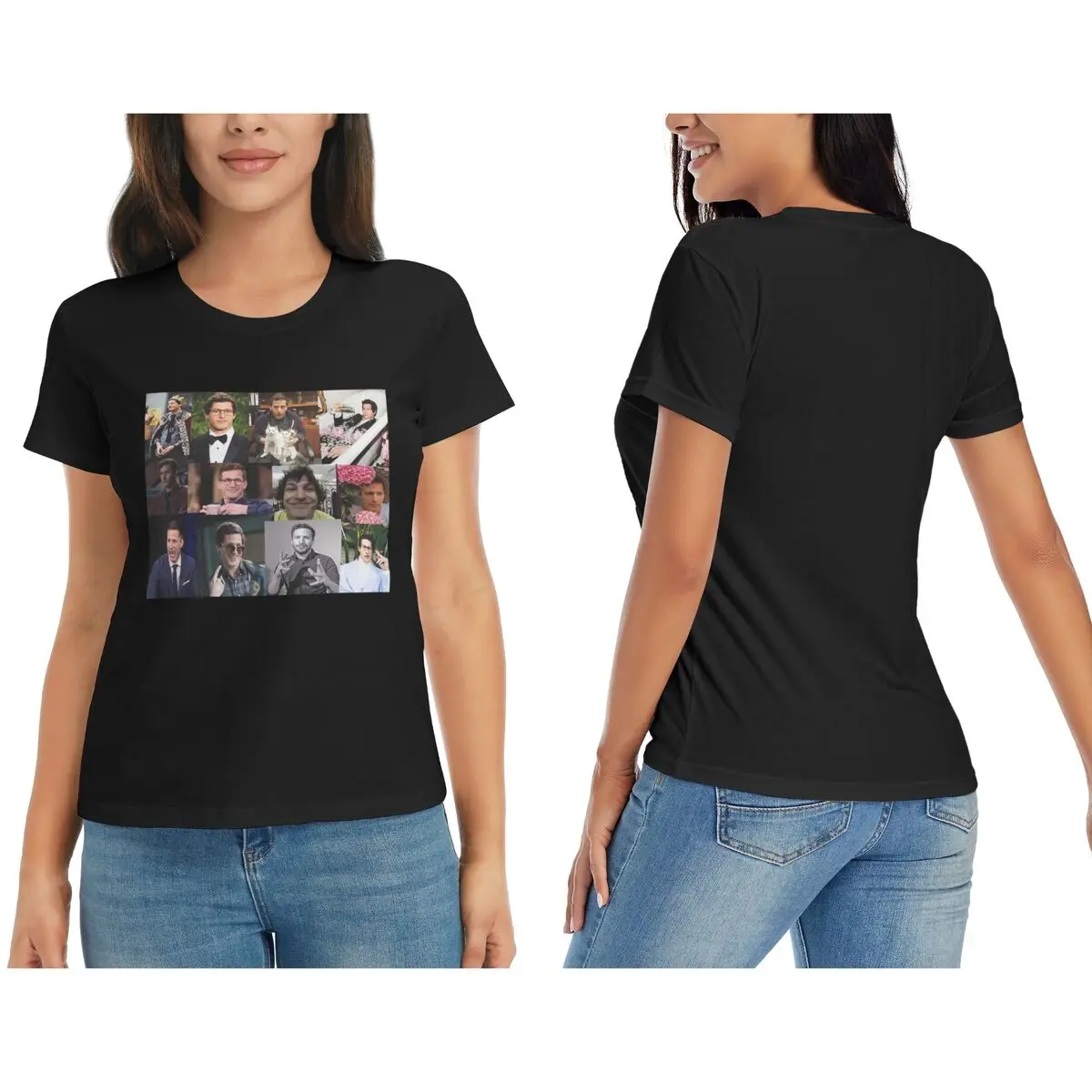 アンディ・サムバーグ (ジェイク・ペラルタ) ピクコラージュ Tシャツ 女性用 ラウンドネック ストリートウェア Tシャツ レディース 半袖服 トップス