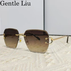 Gafas de sol cuadradas sin montura para hombre y mujer, lentes de sol cuadradas de gran tamaño, marca de lujo, marco de Metal Vintage, sin marco, 2024