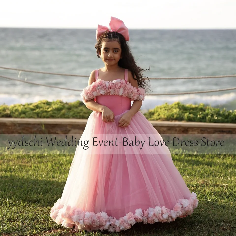 Customized Dresses 2025 Girl Communion Wedding For Girl Applique Party Dresses Girl Ball Gown Age 2-16 years Sheer Neck Lace Up