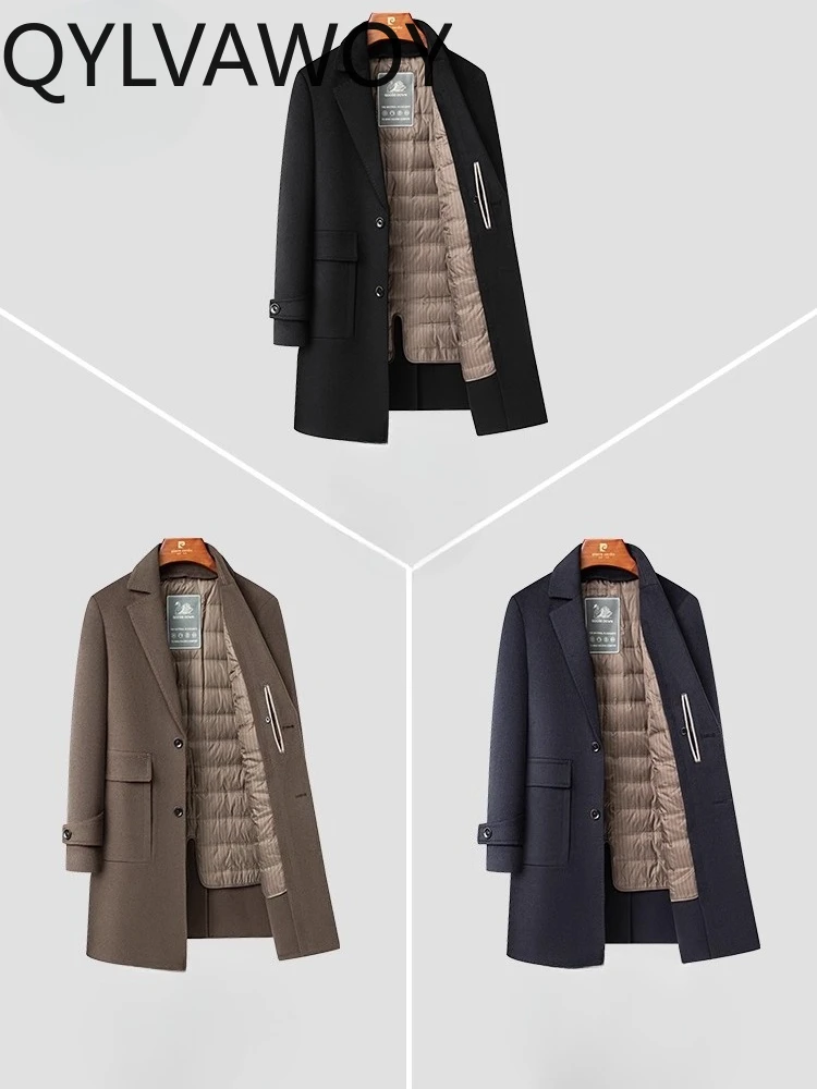 QYLVAWOY 2024 Winter Thick Wool Men's Double-Sided Woolen Trench Coat Warm High-End Outerwear Middle-Aged Stylish LJ2698