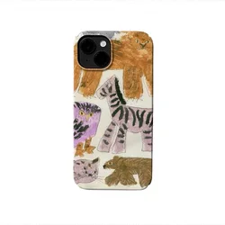 Painting Small Animals Zebras Lions Case for IPhone 16 15 14 13 Pro Max Back Phone Cover for 12 MINI 11 Pro SE2 X Acrylic Cover