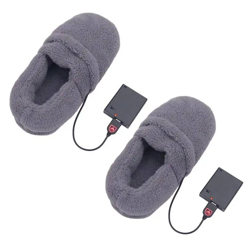 Foot Warmer Plush Battery Heating Rechargeable Slippers Electric Heated Fuzzy Slippers for Cold Weather Study Work Chat