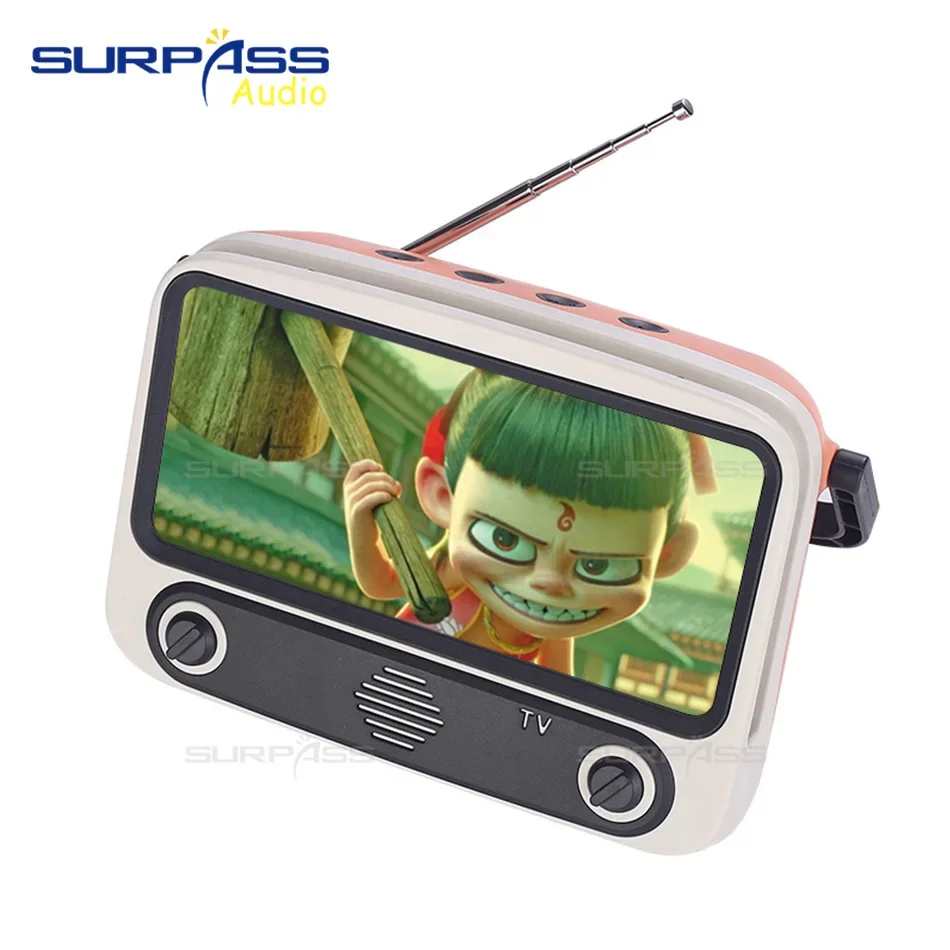 

Retro TV Style Bluetooth Speaker Mobile Phone Holder Music Player Mini Stereo Pocket Speaker Home Audio Gift