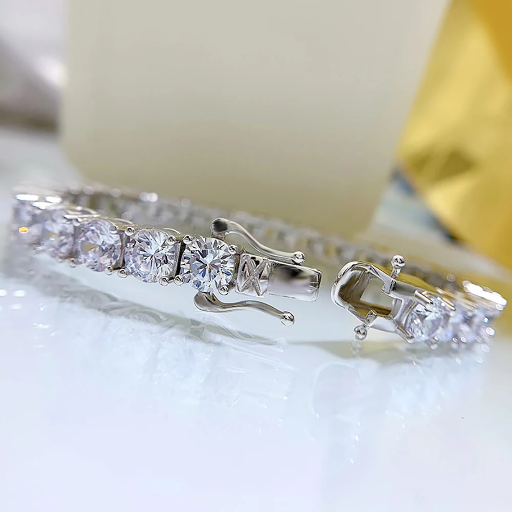 Luxury 100% 925 Sterling Silver 4-5-6-7mm High Carbon Diamond Tennis Bracelet for Women Party Fine Jewelry Birthday Gift 16-19cm