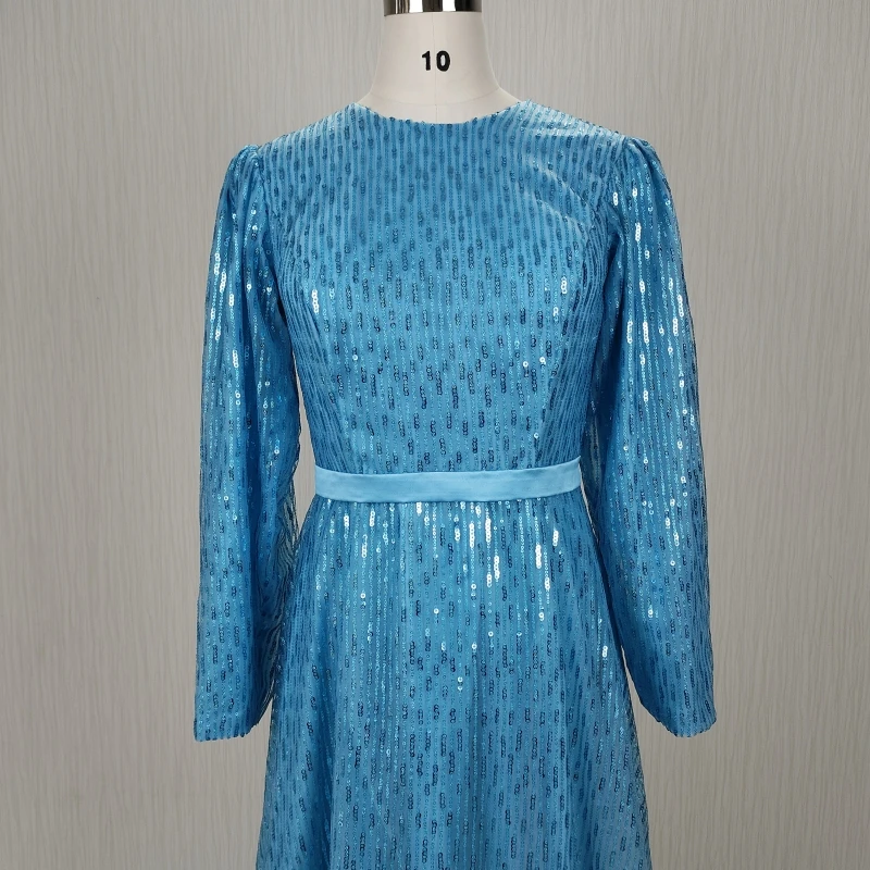 Robe De soirée modeste personnalisée, Photo réelle, paillettes bleues, ligne complète, ligne a, longueur au sol, grande taille, Robe De soirée formelle