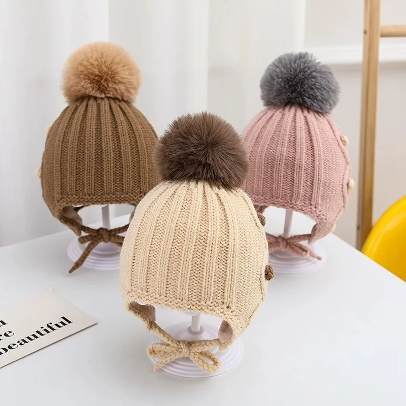 Korean version of the children's sets of knitted ear protection hat Yankee autumn and winter small children baby warm woolen cap