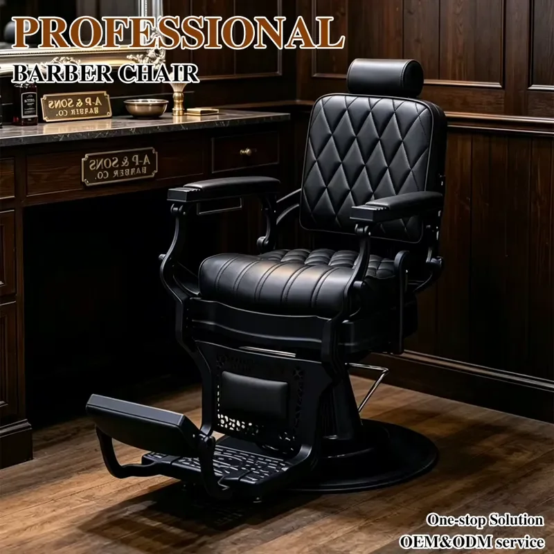 Custom Luxury Barber Chair Hydraulic Reclining High Density PU Leather Swivel Adjustable Headrest Professional Spa Use