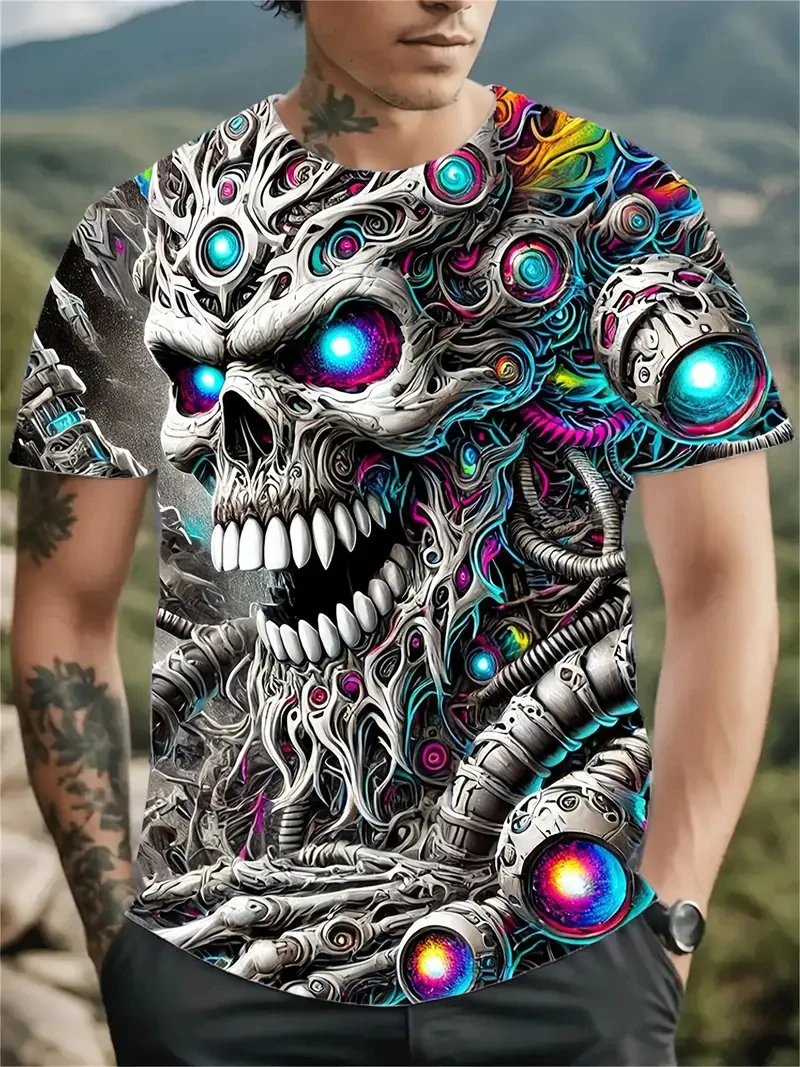 

Halloween Horror Skull Men's T Shirt Street 3D Printed Summer Casual Harajuku Retro Men's Y2K Top Fashion Short Sleeve T-Shirt