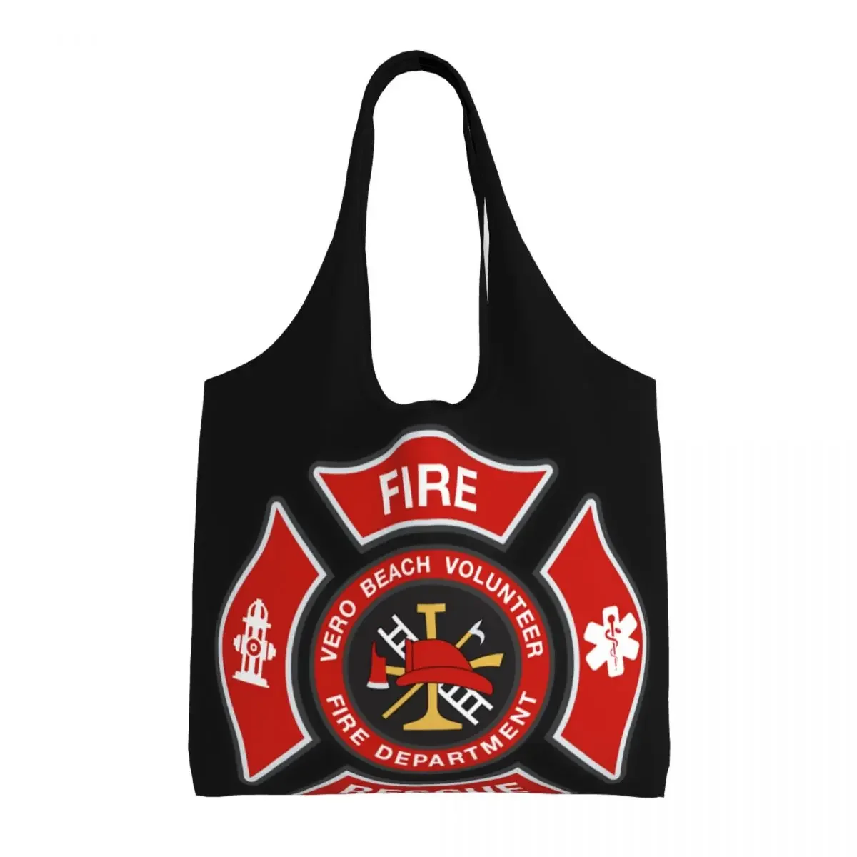 Fire Rescue Firefighter Groceries Shopping Bags Printed Canvas Shopper Tote Shoulder Bag Big Capacity Washable Bags Handbags