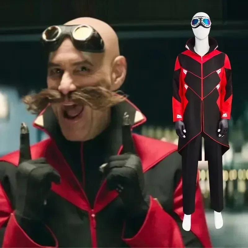 

Anime Dr Eggman Cosplay Costume Ivo Robotnik Trench Beard Men's Jacket Pants Glasses Gloves Halloween Trench Coat Party