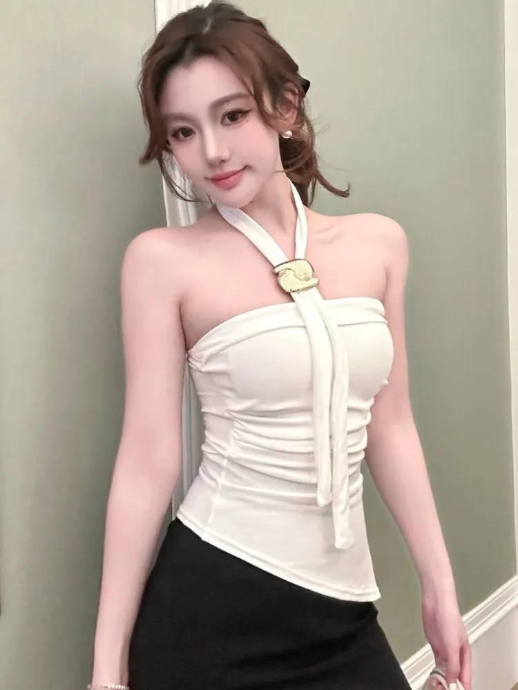 

Sexy Strapless Crop Top Irregular Hem Knitted Vest Korean Style Breathable Spring Fashion Citywalk Pure Desirable Design