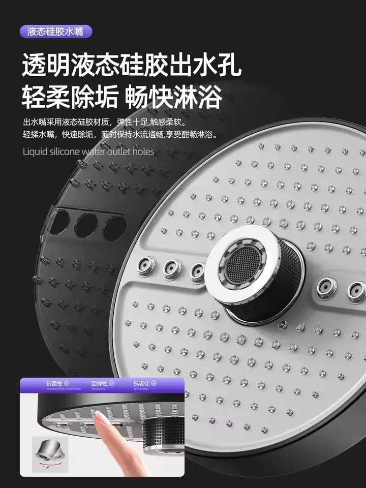 Cabezal de ducha de lluvia de gran flujo, 5 modos, supercarga, montado en el techo, cabezal de ducha de Spa, pulverizador superior de alta presión, accesorios de baño