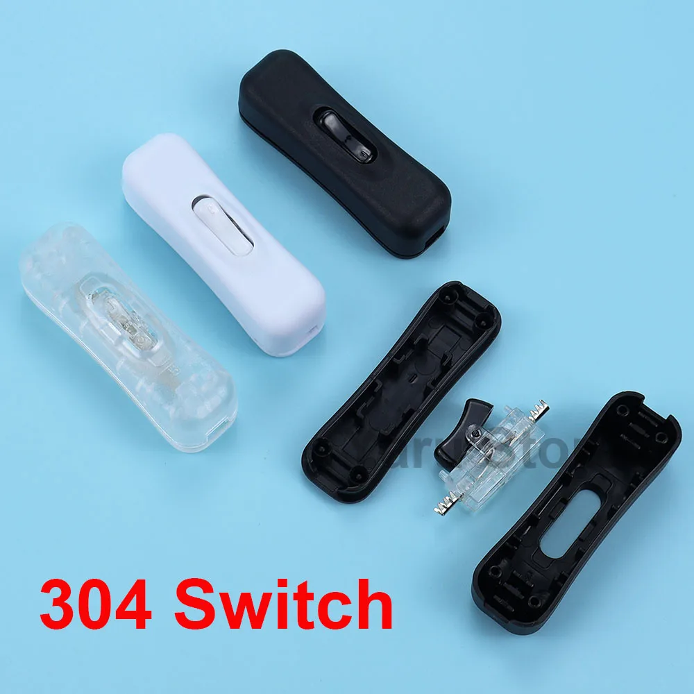 AC Power Cable Switch Connector 304 On Off Push Button Online White Black Transparent 220V Led Light Bulb Halfway Rocker Switch